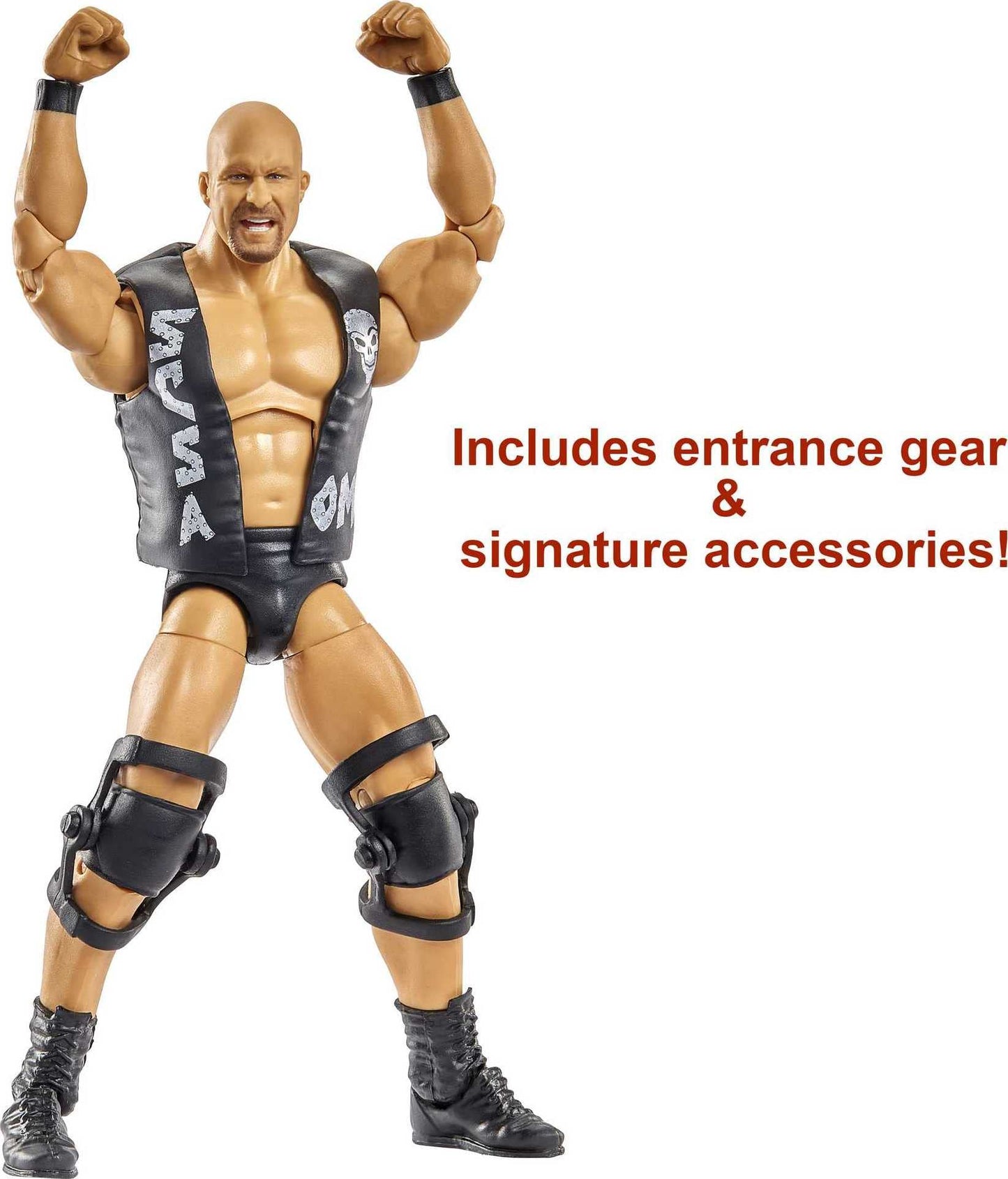WWE “Stone Cold” Steve Austin Wrestlemania Action Figure with Entrance Gear & Vince McMahon Build-A-Figure Pieces, 6-in Posable Collectible Gift