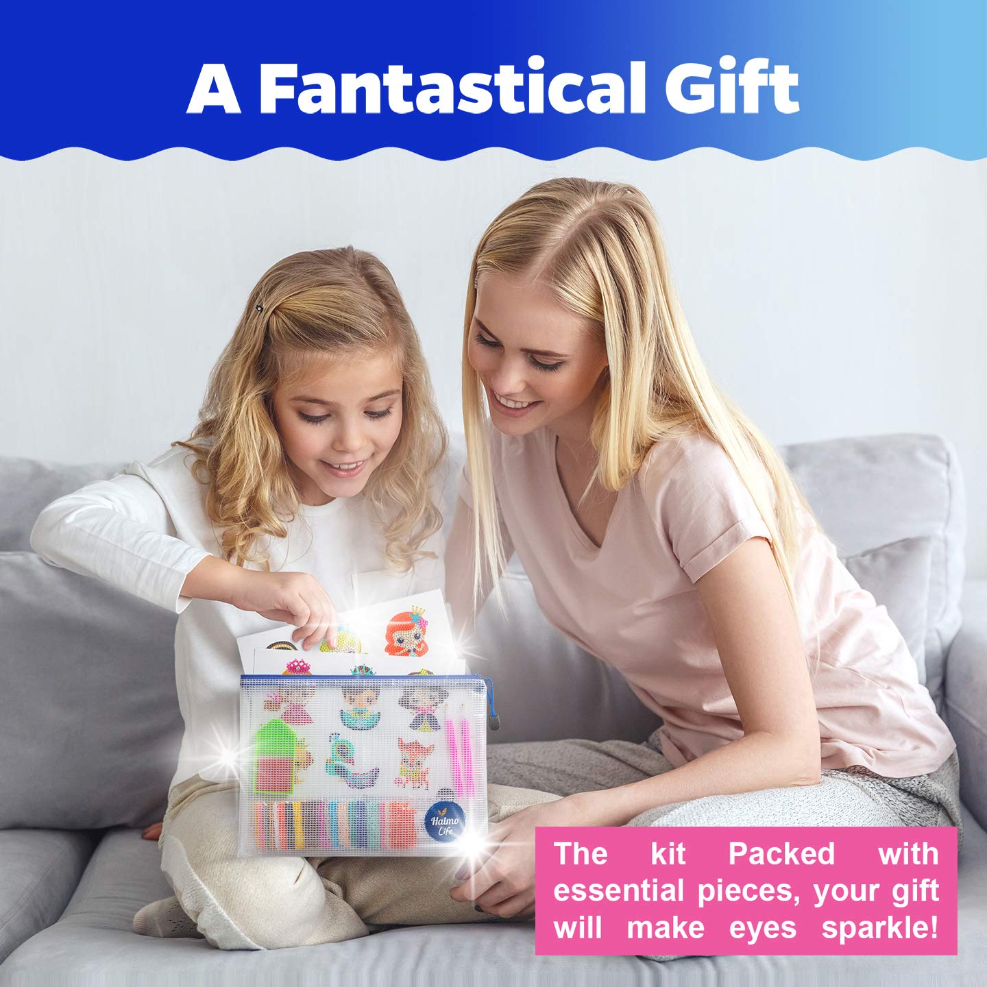 Halmolife Diamond Art Kits for Kids Boys and Girls Ages 6-8-10-12 Easy to DIY Creative Diamond Art Sticker Craft by Numbers Kits for Kids and Adult