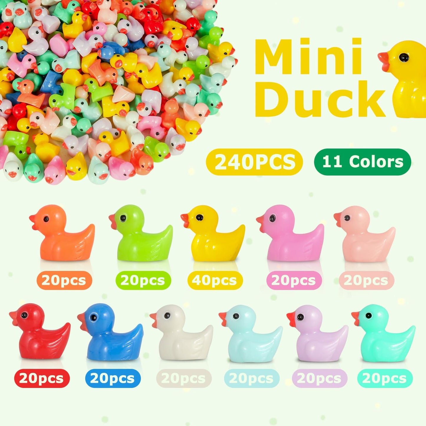 Arcimatto 240 Pack Mini Ducks Tiny Resin Duck Bulk, Decor Duck Figures for Miniature Dollhouse Decor Garden Aquarium Potted Ornament, DIY Charm Crafts