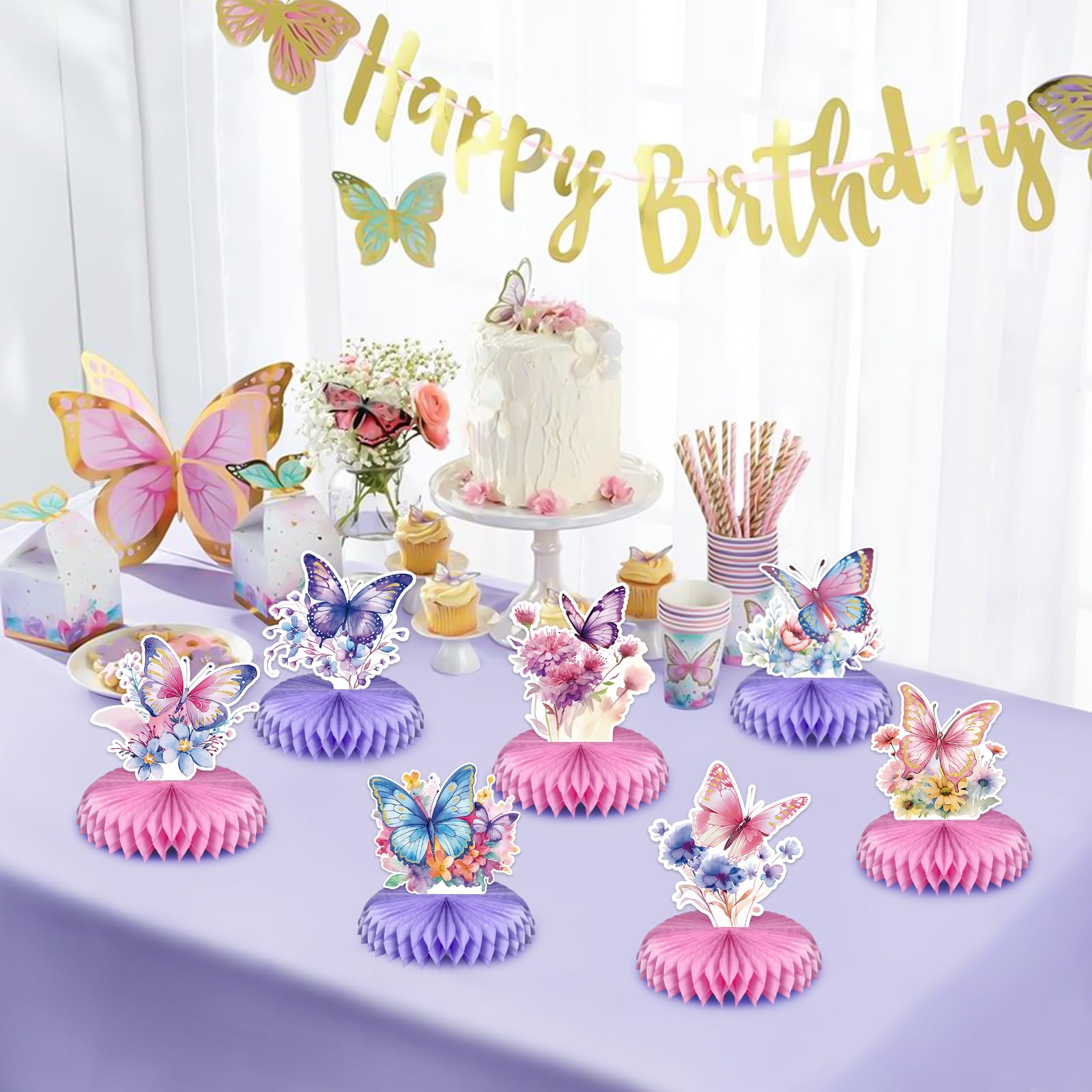 10PCS Butterfly Centerpieces for Tables Butterfly Girls Birthday Decorations Honeycomb Table Toppers for Baby Shower Gender Reveal Spring Tea Party