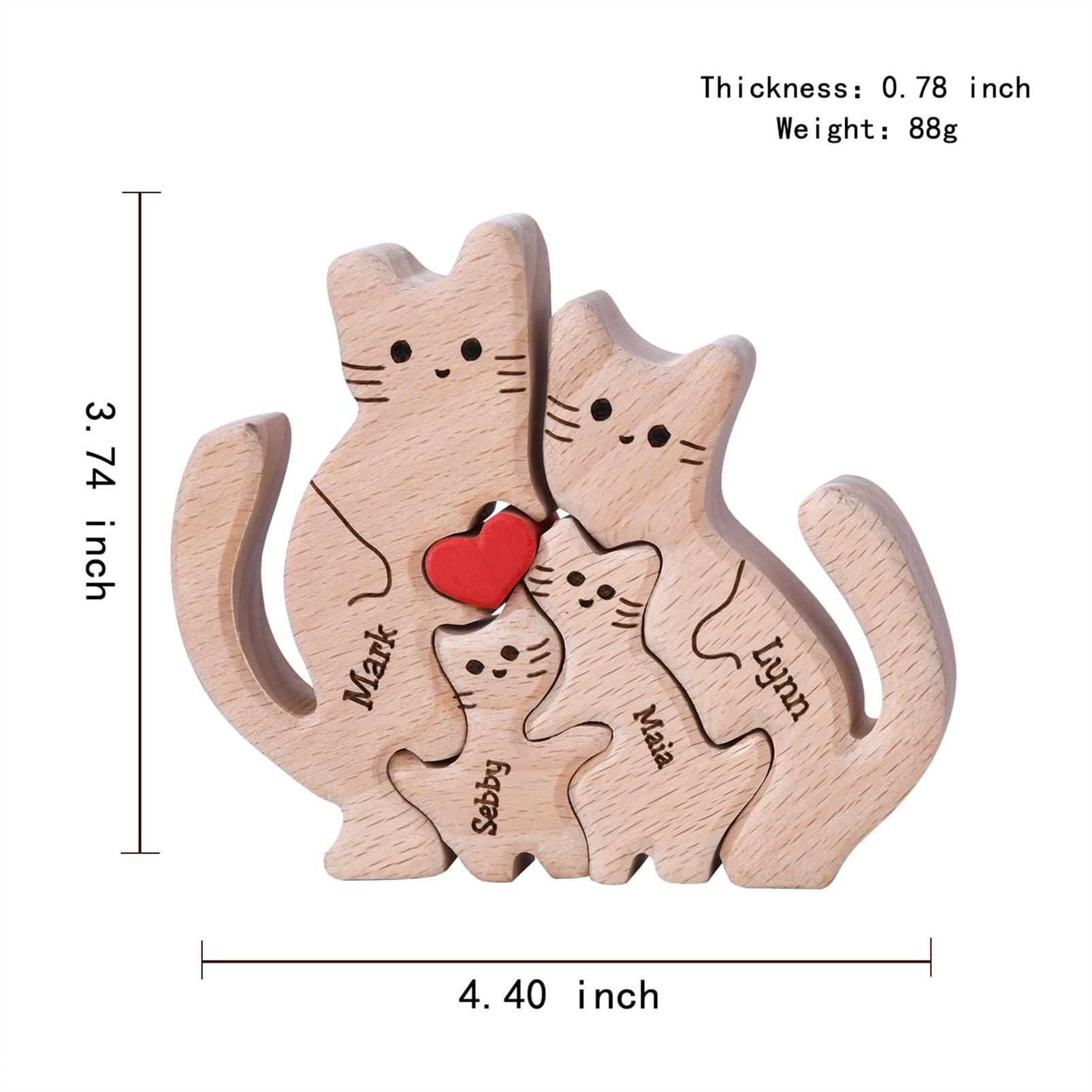 Personalized Wooden Puzzle with 2-8 Family Name,Wooden Cat Puzzle,Customizable Wooden Puzzle for Home Decor and Thoughtful Gifts,Birthday for Mom, Dad