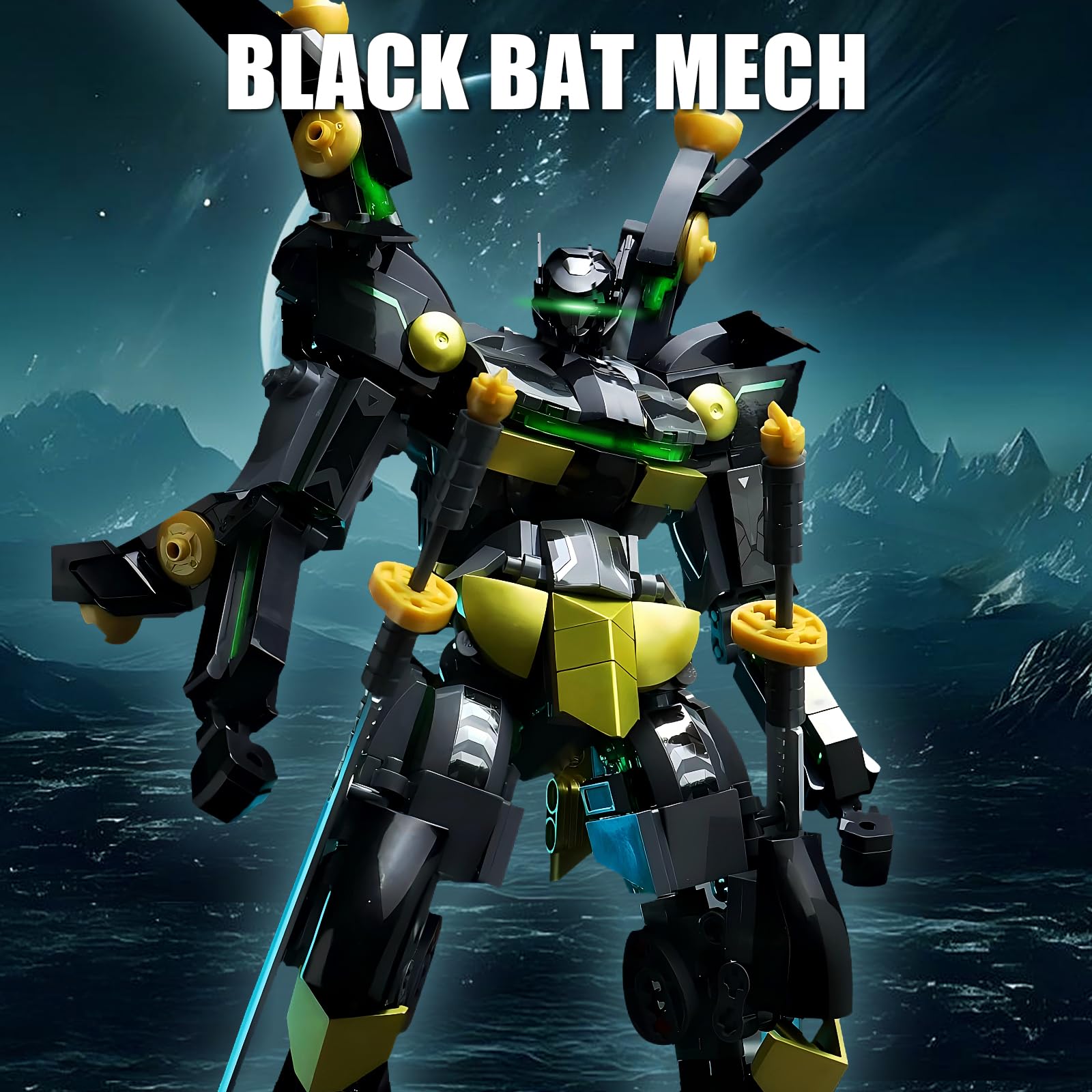 HIGH GODO Black Bat Mech Building Blocks Set for Adults, Robot Model Building Kit with Wings and Swords Weapons, 534 Pieces Creative Collectible Gift