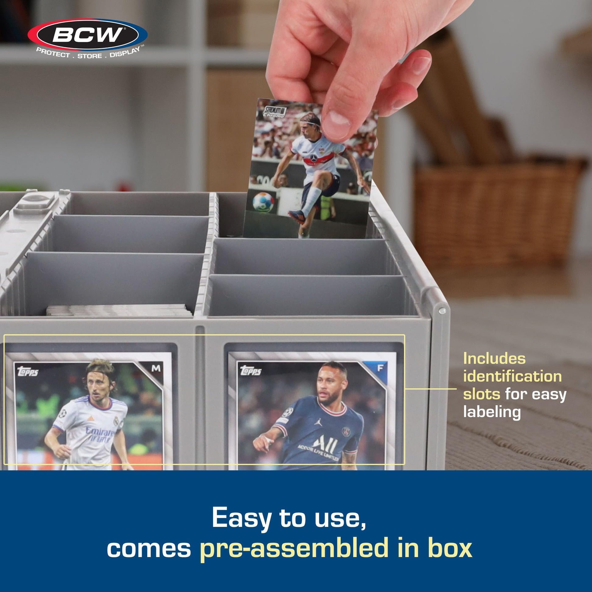 BCW Collectible Card Bin - Single Gray | Storage Box for Trading Cards | Holds 3200 Cards | Includes 4 Card Storage Partitions | Loose Trading Card