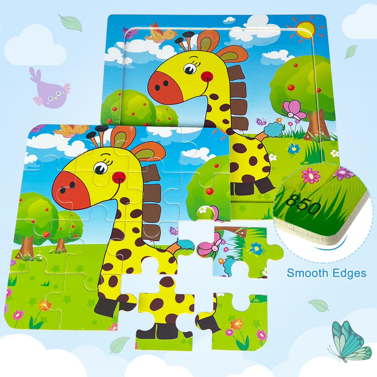 Sealive Wooden Animal Puzzles for Kids Ages 3-5, 6 Pack 16 Piece Jigsaw Set