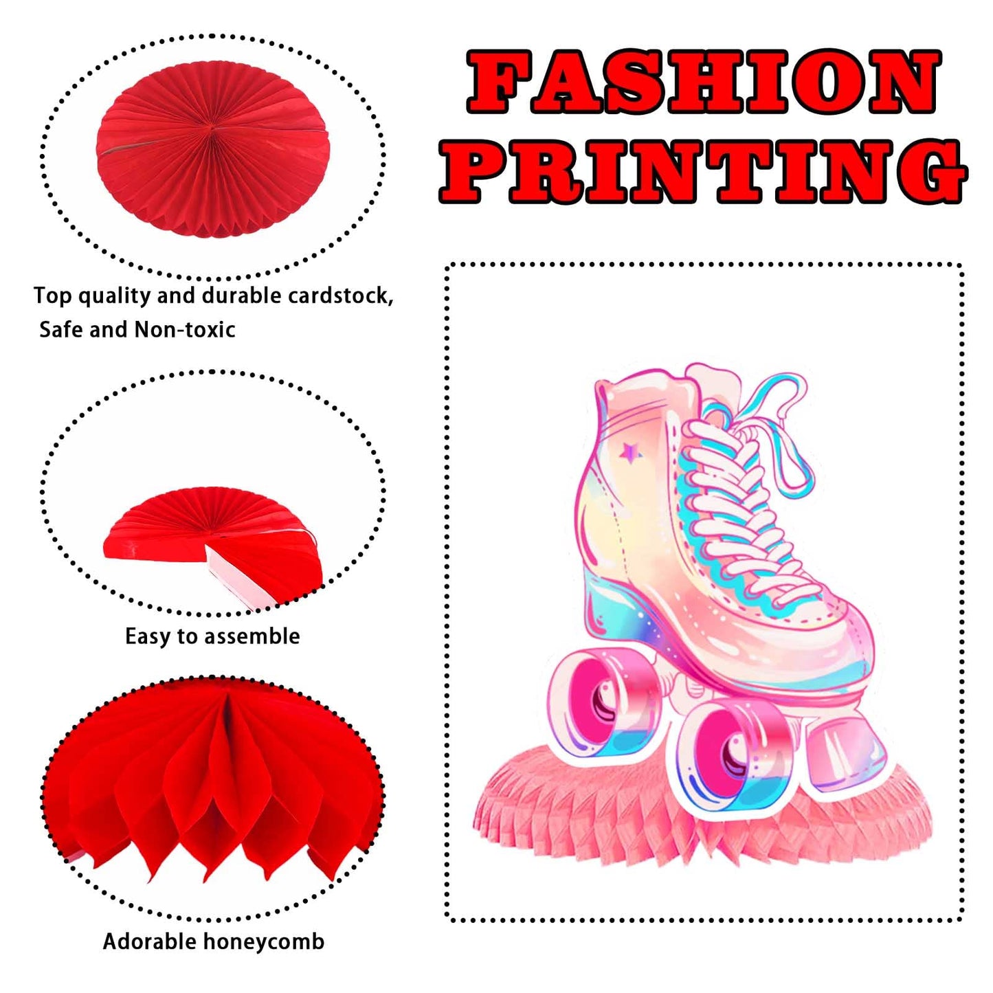 Roller Skates Honeycomb Centerpieces Retro Hip Hop Roller Skating Theme Decor Decorations for Girls Teens Skates Birthday Party Baby Shower Neon