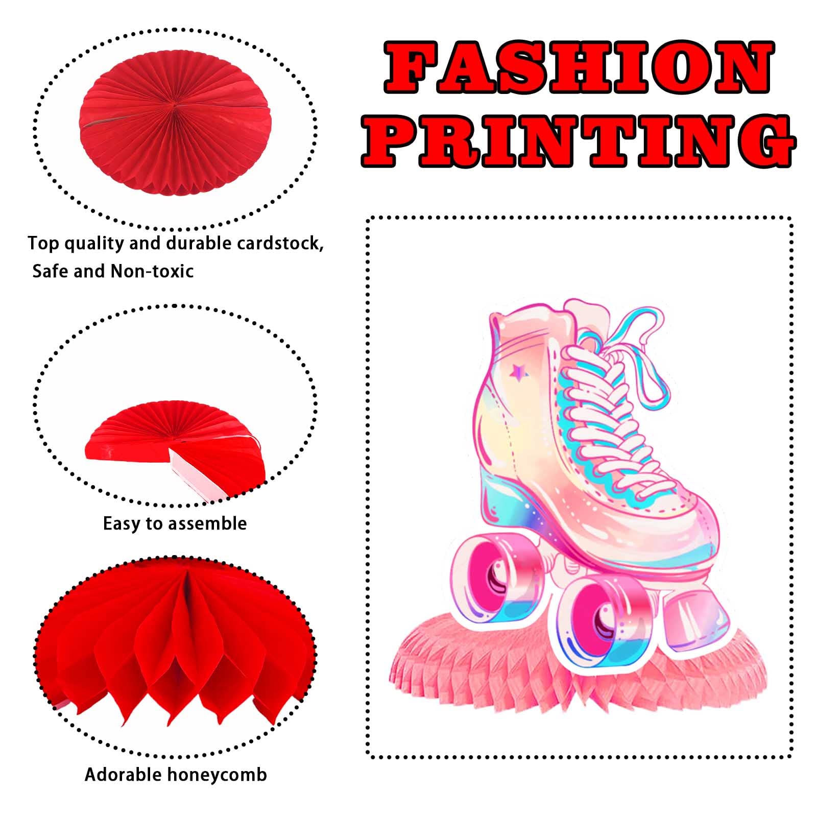 Roller Skates Honeycomb Centerpieces Retro Hip Hop Roller Skating Theme Decor Decorations for Girls Teens Skates Birthday Party Baby Shower Neon