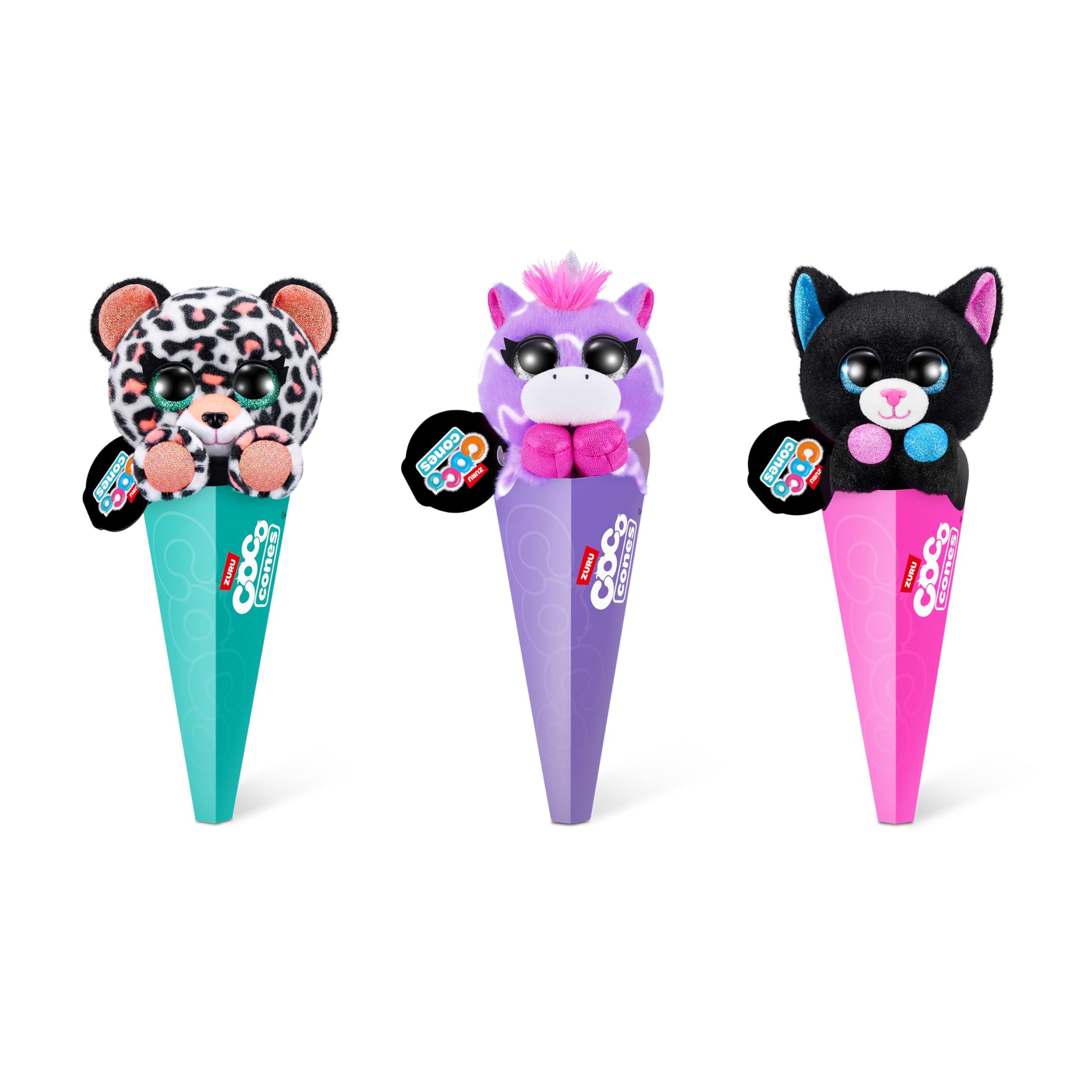 COCO Surprise Neon (Random 3 Pack) by ZURU Randomly Assorted Surprise Animal Plush Toys with Baby Collectible Pencil Topper Character Toy in Cone