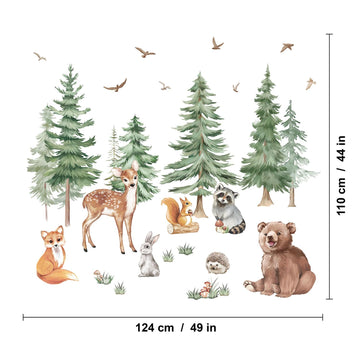 Large Mountain Tree Wall Stickers,Woodland Animal Wall Decals Include Fox,Peel,Bear for Kids Room Baby Nursery Bedroom Wall Decor
