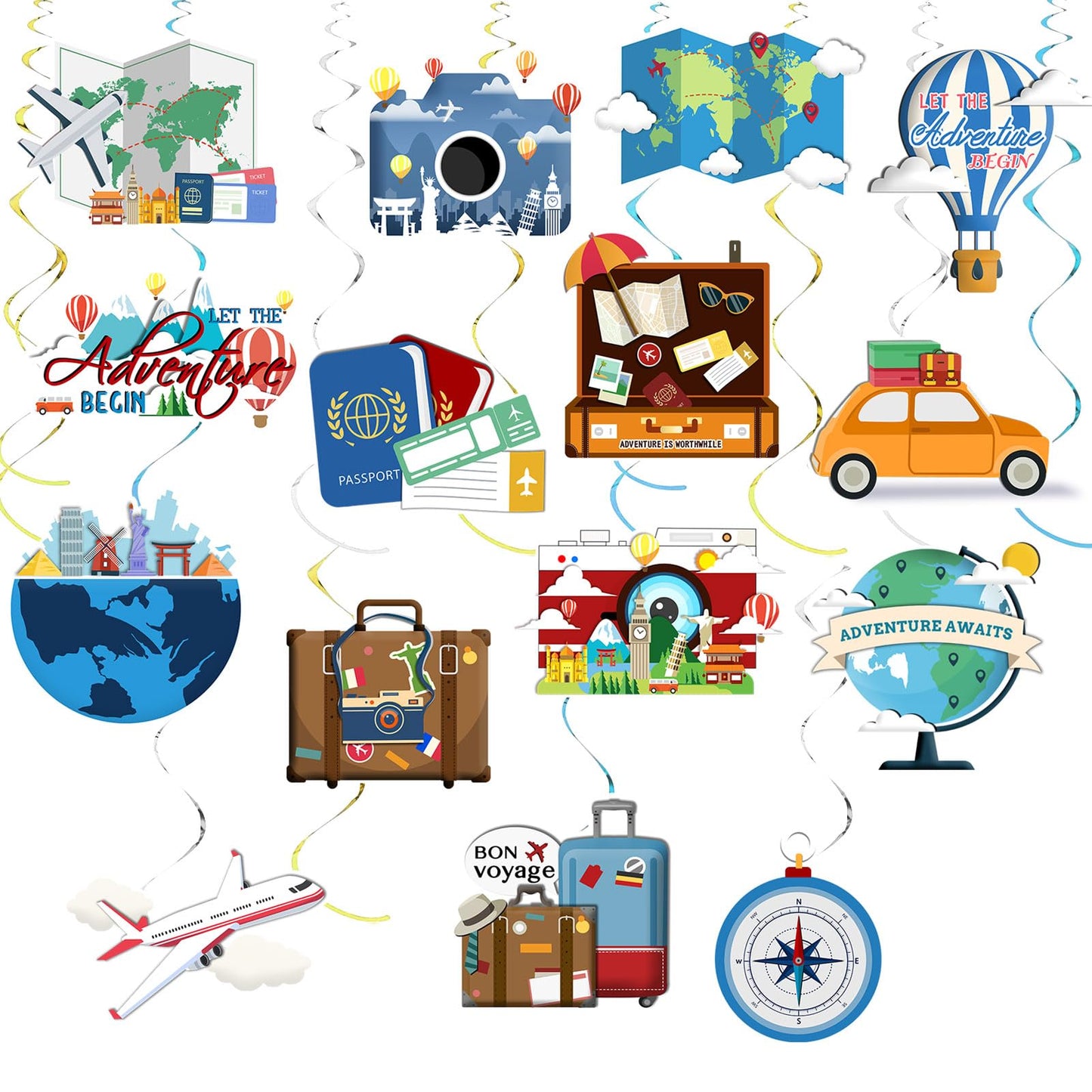 36pcs Travel Themed Hanging Swirl Decorations Let The Adventure Begin Bon Voyage Decor Farewell Retirement Themed Party Streamers Supplies Around