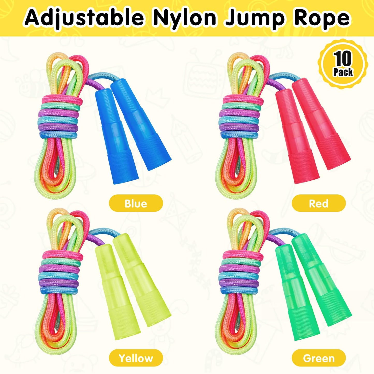 Jeffbaubl 10 Pack Jump Rope for Kids, Kids Rainbow Jump Rope, 7.2Ft