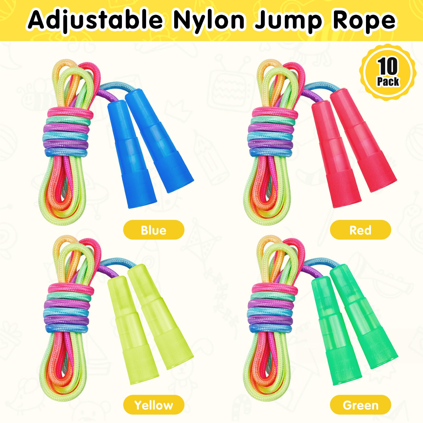 Jeffbaubl 10 Pack Jump Rope for Kids, Kids Rainbow Jump Rope, 7.2Ft