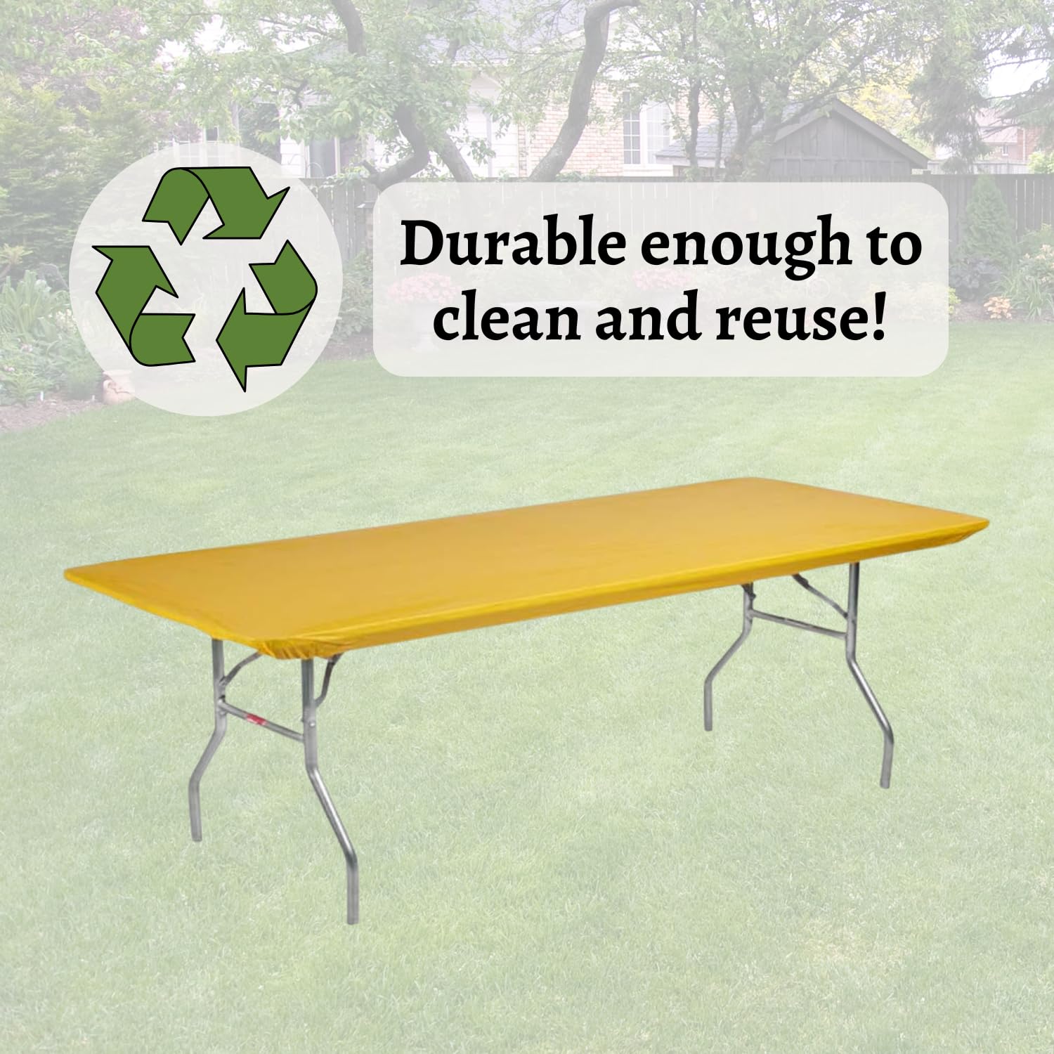 Kwik-Covers 6' Rectangle Plastic Table Covers 30" x 72", Bundle of 5 (Gold)