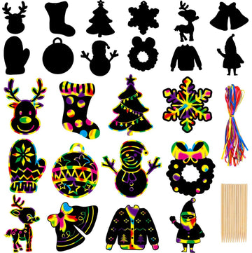 DIYASY Christmas Scratch Art Paper,96Pcs Crafts Kits Magic Rainbow Scratch Cards for Xmas Tree Ornaments and Kids Birthday Decoration