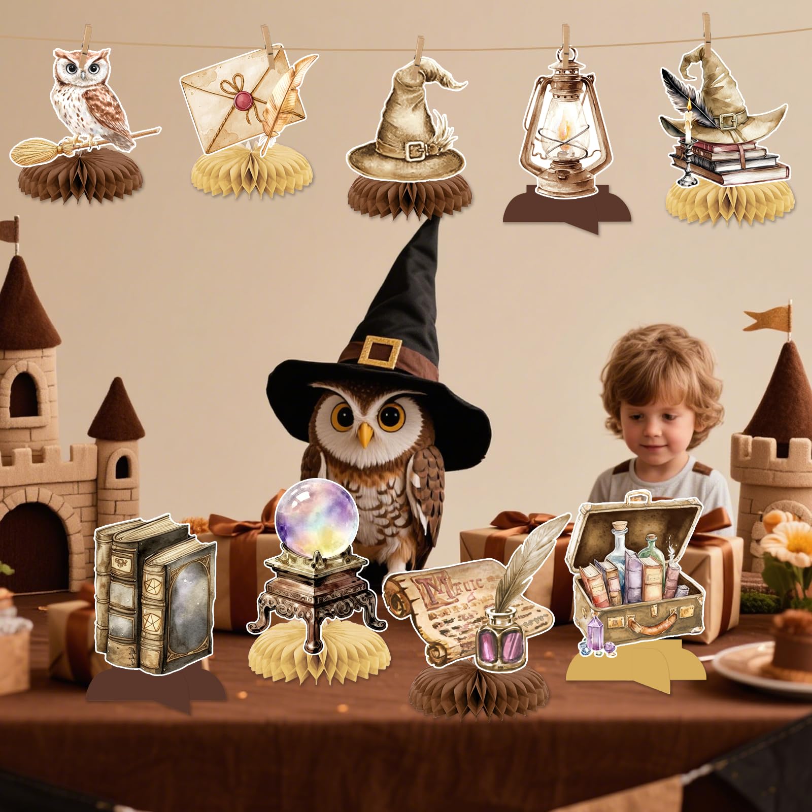 Magical Wizard Birthday Decorations - 9Pcs Magical Wizard Honeycomb Centerpieces for Tables Magic School Table Decorations for Magic Baby Shower Party