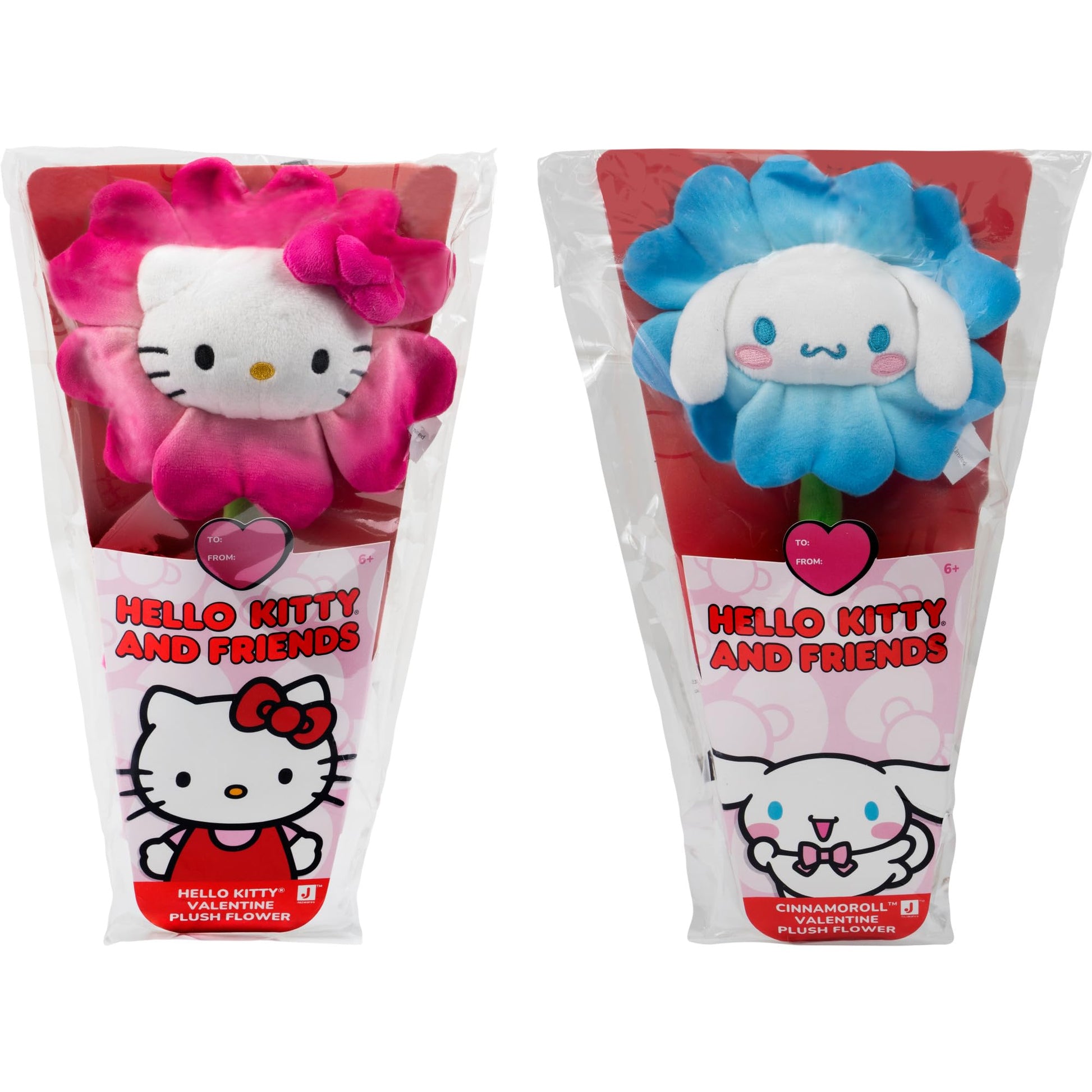 Hello Kitty® and Friends 14-inch Plush Flower 2 Pack - Hello Kitty® & Cinnamoroll™ with Bendable Stems - Giftable Packaging - Officially Licensed