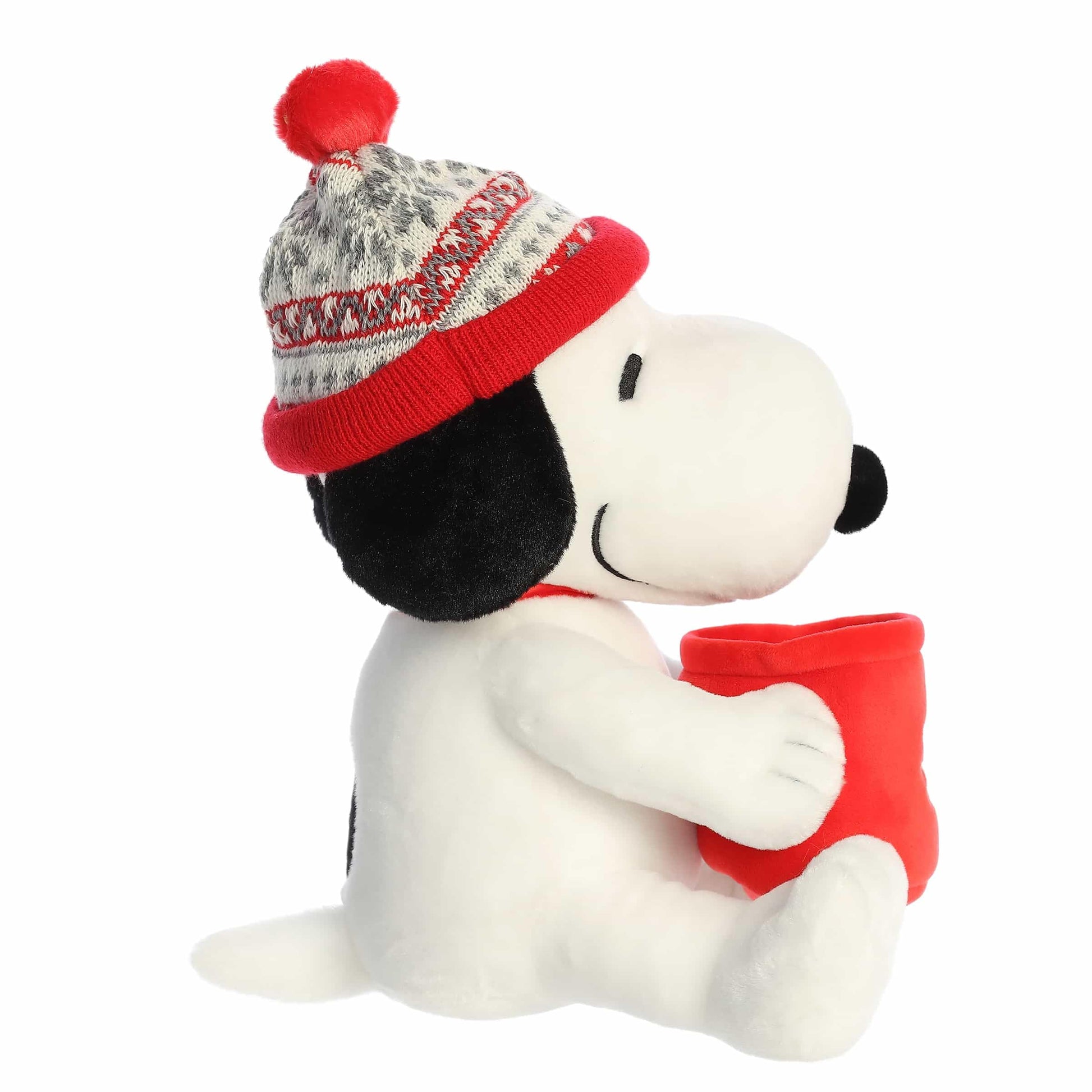 Aurora® Festive Peanuts® Winter Hat Snoopy with Mug Stuffed Animal - Officially Licensed Toys for All Snoopy Fans - Perfect for Holiday Decorations or