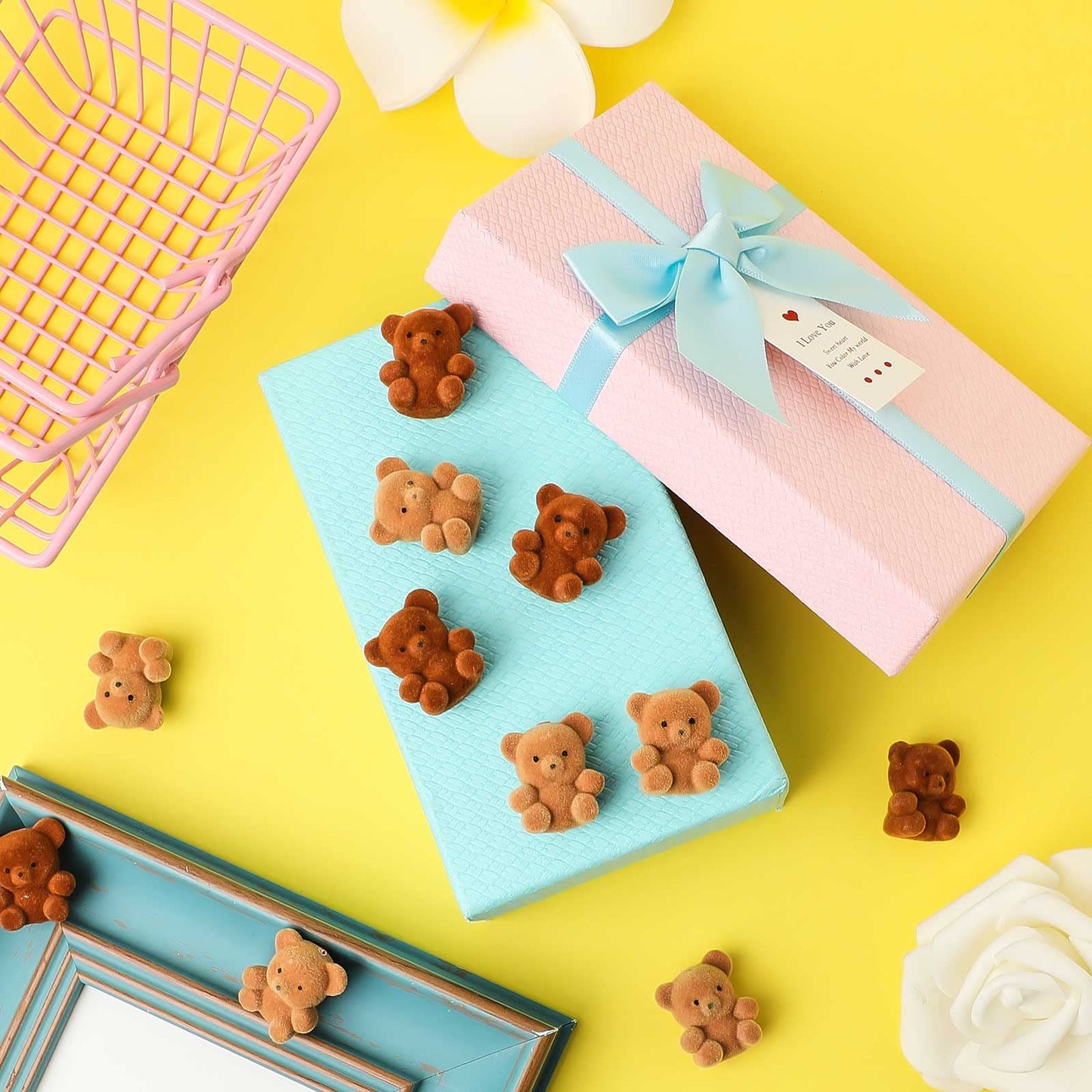 Deekin 36 Pcs Mini Flocked Bear Cute Miniature Stuffed Plush Bear Bulk 1'' Tiny Animal Baby Shower Decoration Birthday Party Favor Small Bag Charm