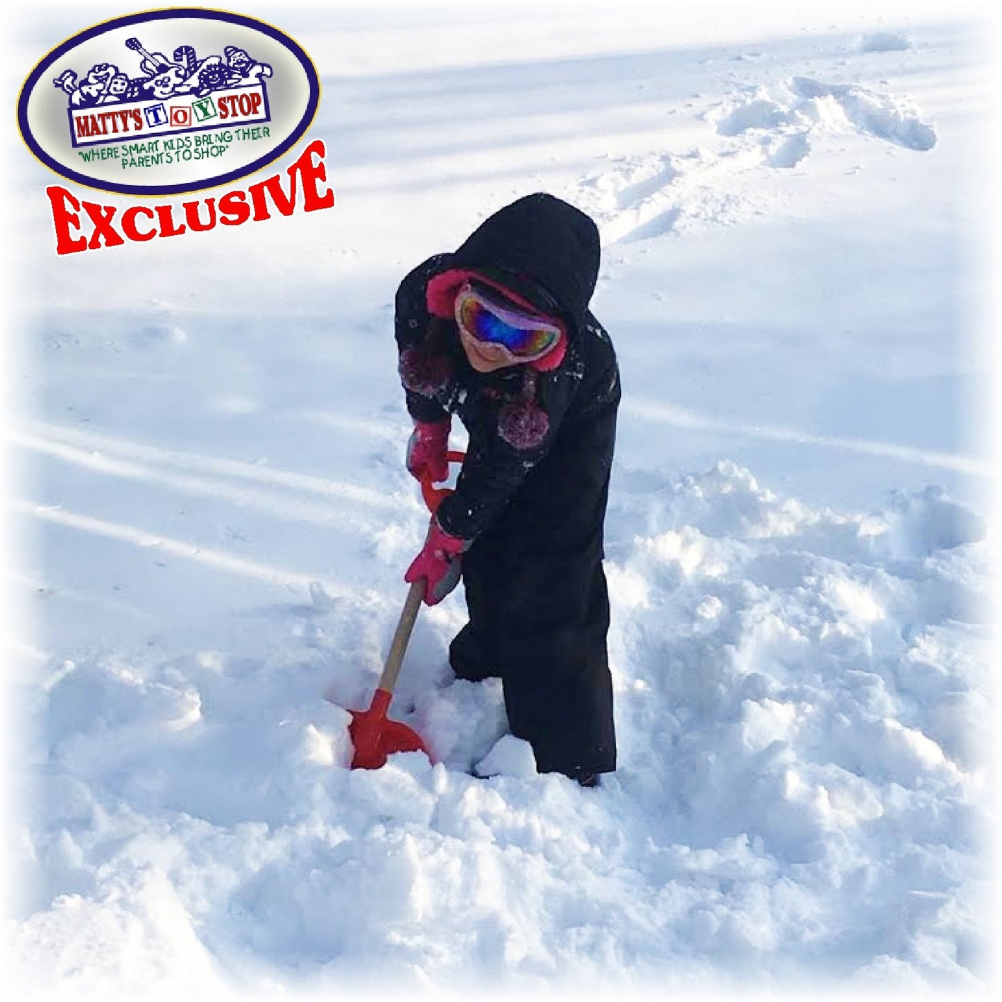 Matty's Toy Stop 28" Heavy Duty Wooden Snow Shovels with Plastic Scoop & Handle for Kids - 2 Pack (Red & Blue Swirl)