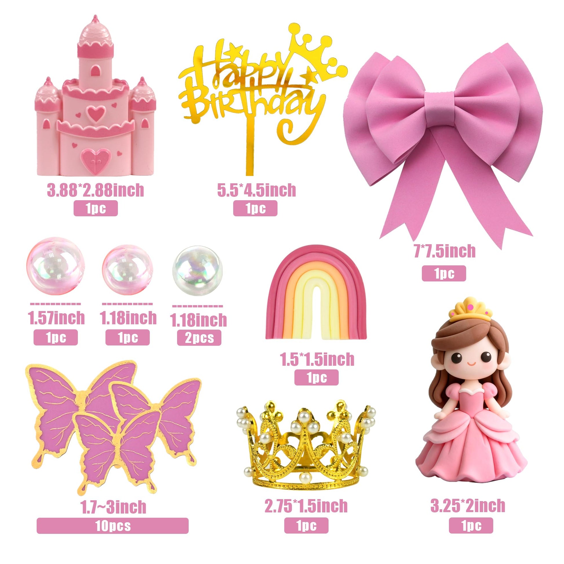 Princess Cake Toppers Castle Cake Decorations with Bows Butterflies Balls Rainbow for Princess Themes Birthday