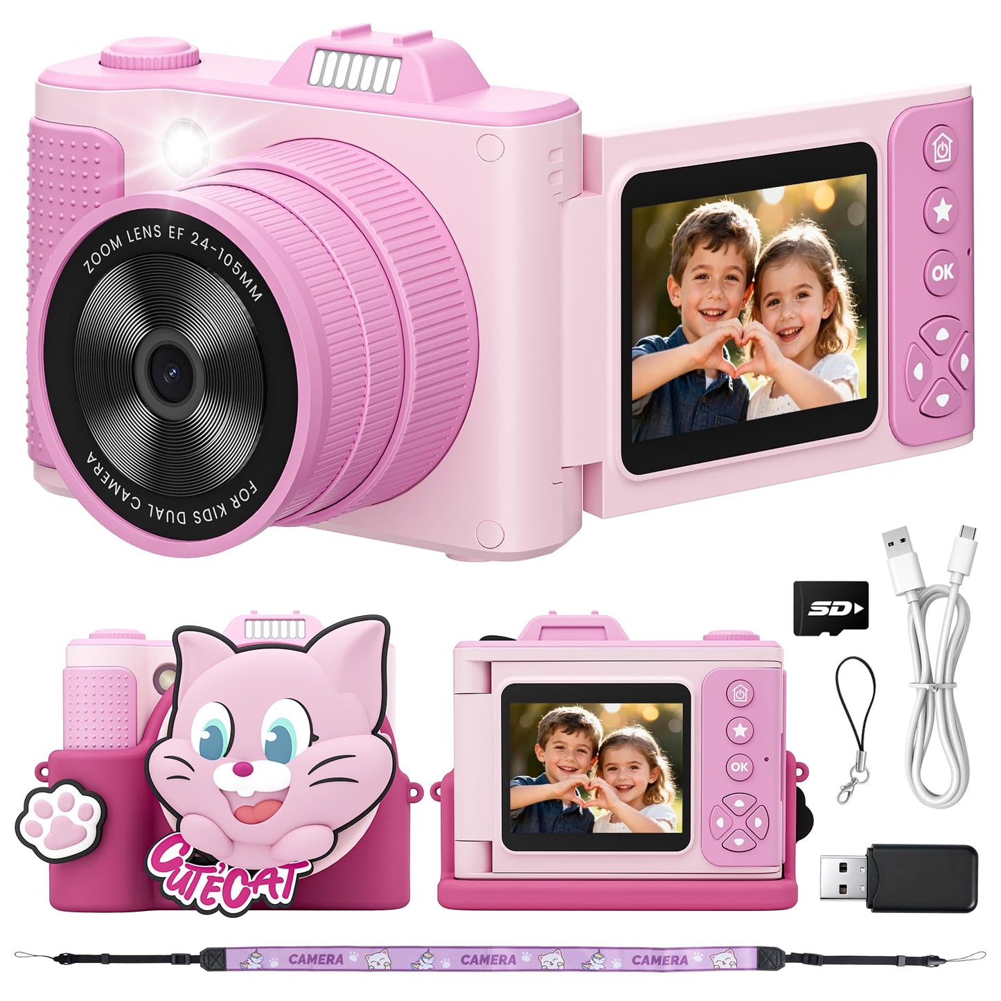 Kids Digital Camera for Girls Boys Age 3-10, My First Camera, 1080P HD Video, Toddler Camera Easy to Use, Shockproof Durable, Toys Gift for Kids