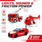 Fire Rescue Toy Set for Kids Ages 3+ - Friction Powered Fire Truck, Rescue Helicopter, Fire Chef Car & 2 Firefighter Figures with Lights & Sounds
