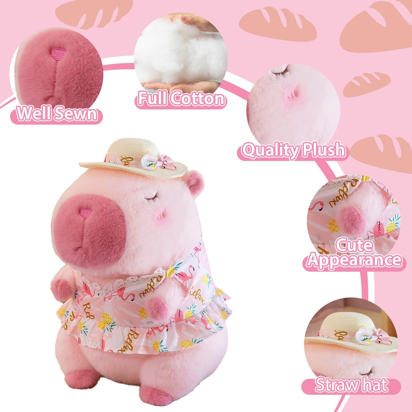 TITQWOP Pink Capybara Plush 12" Pool Party Capybara Stuffed Animal Pillows Kawaii Swimsuit Wearing Kawaii Stuffed Animal Plushie Cute Capybara Plush