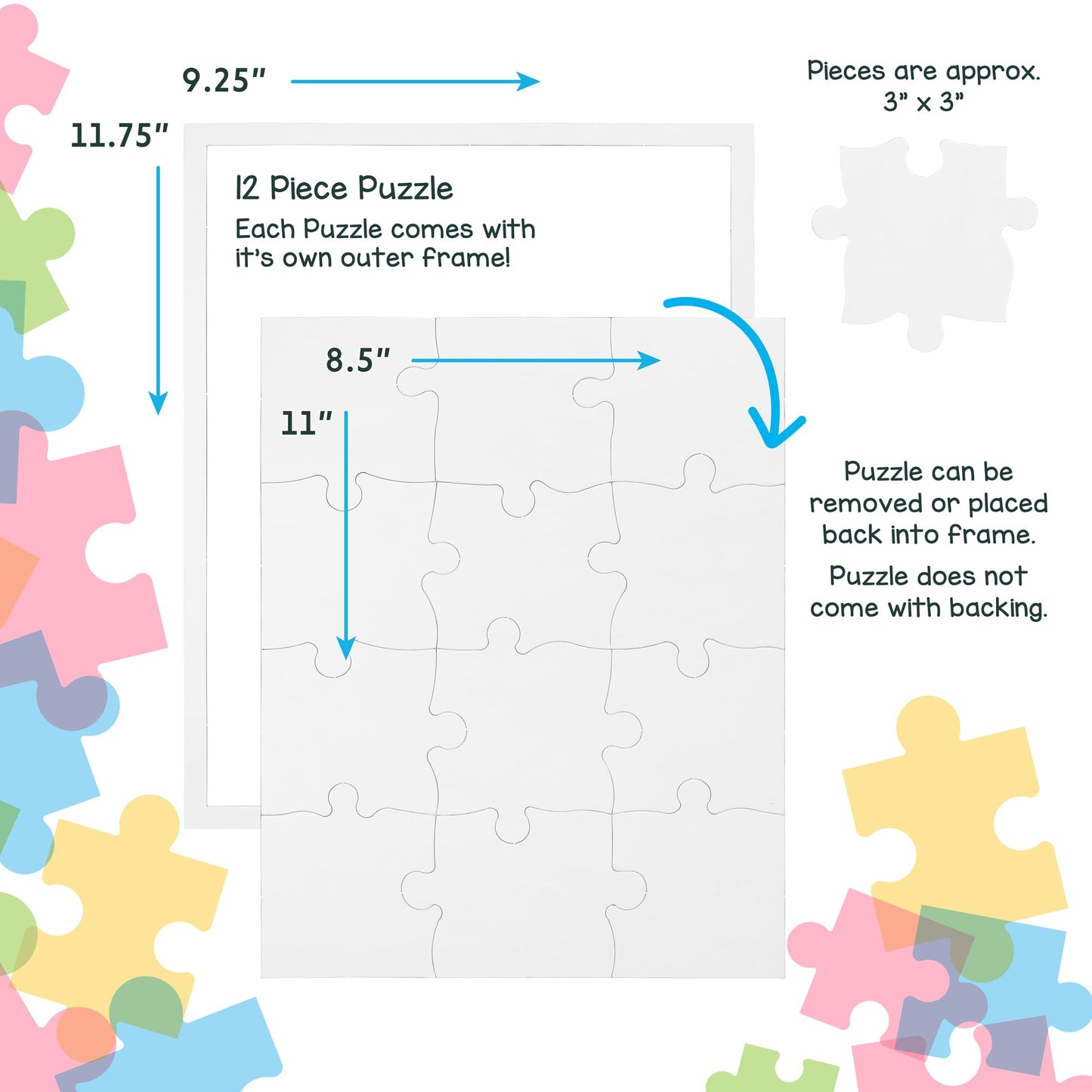 Hygloss 4 Blank Jigsaw Puzzles with Envelopes - 8.5 x 11 Inch, 12 Pieces Each - DYI Party invites, Perfect for Decorating, Kids' Activities, Arts