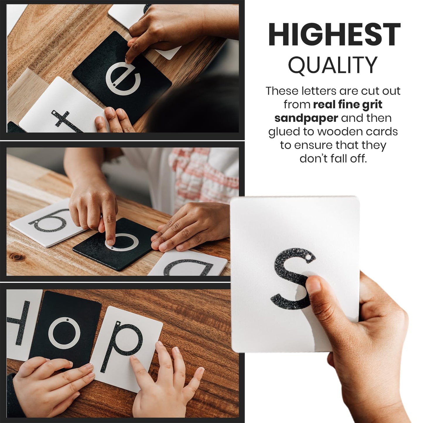 Montessori Sandpaper Letters Set | Black & White Lowercase Tactile Letter Cards | 3.5"x2.8" Alphabet Sensory Learning Tool | Sensory Letters