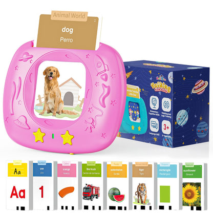 HOMESTEC Toddlers Bilingual Spanish & English Talking Flash Cards, Pink