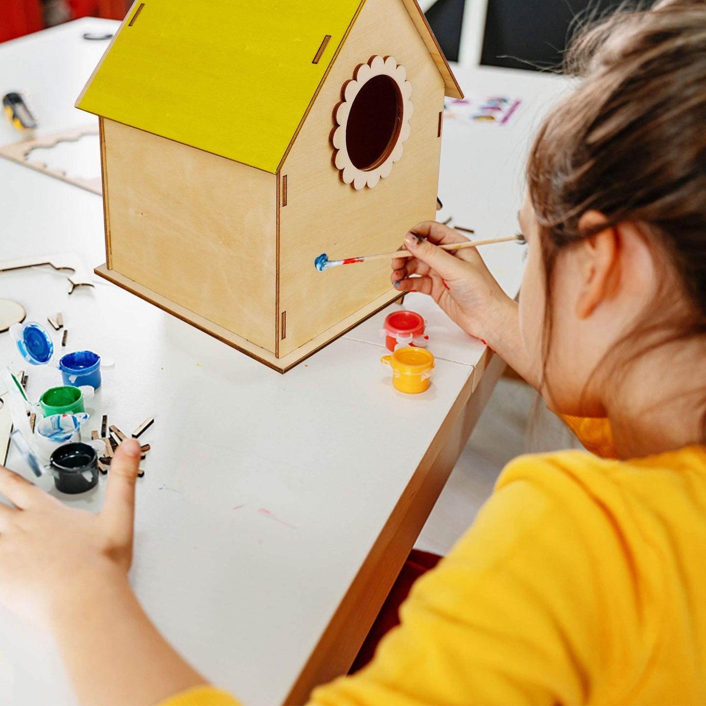 Glintoper Art Craft Wood Toys for Kids, 4 Pack DIY Bird House Kit Painting Puzzle DIY Wooden Assembly, Build and Paint Birdhouse, Include Paints