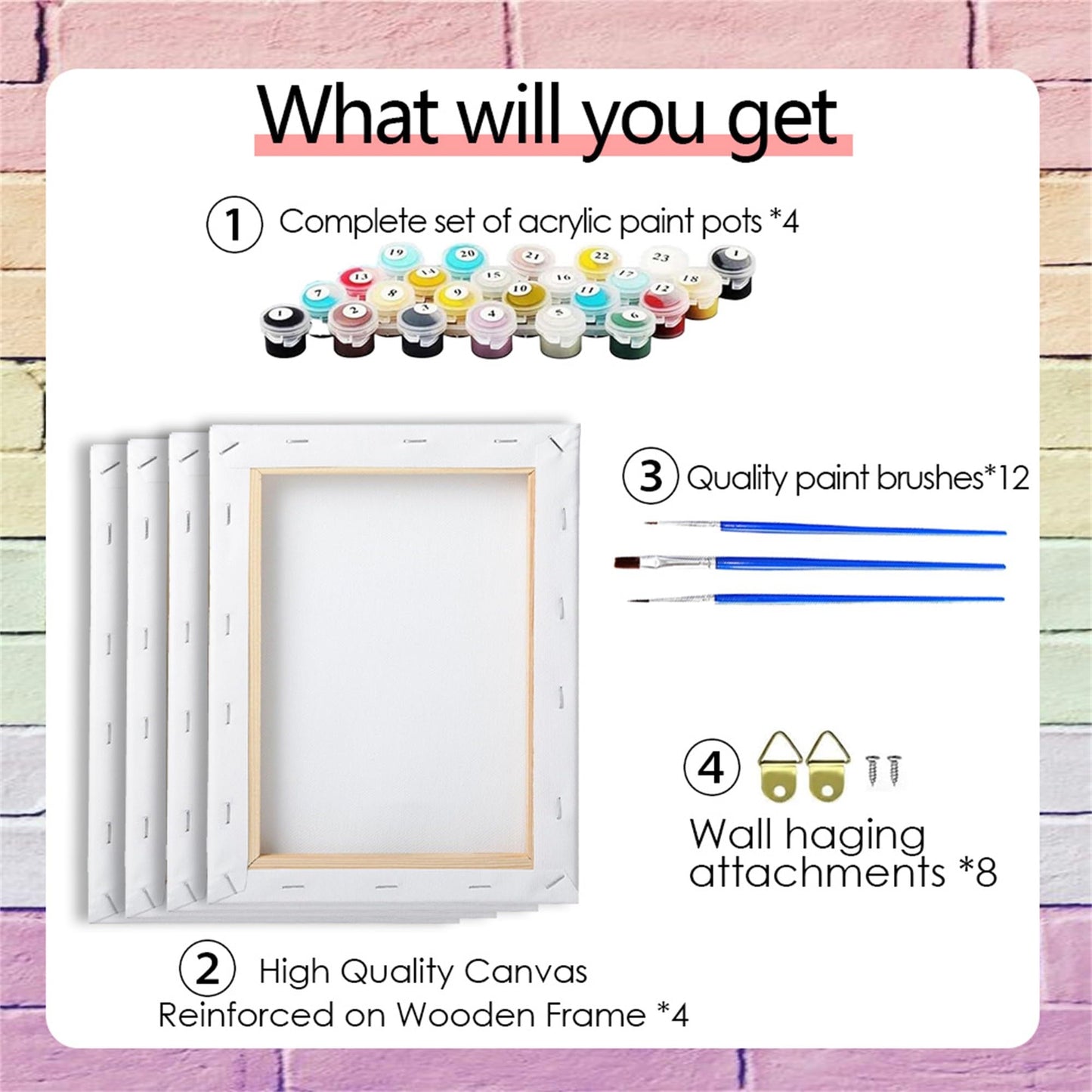 4 Pack Cute Animal Paint by Numbers Kit for Kids,DIY Easy Painting Kits on Canvas with Wooden Framed, Small Color by Numbers Acrylic,Adult Paint by