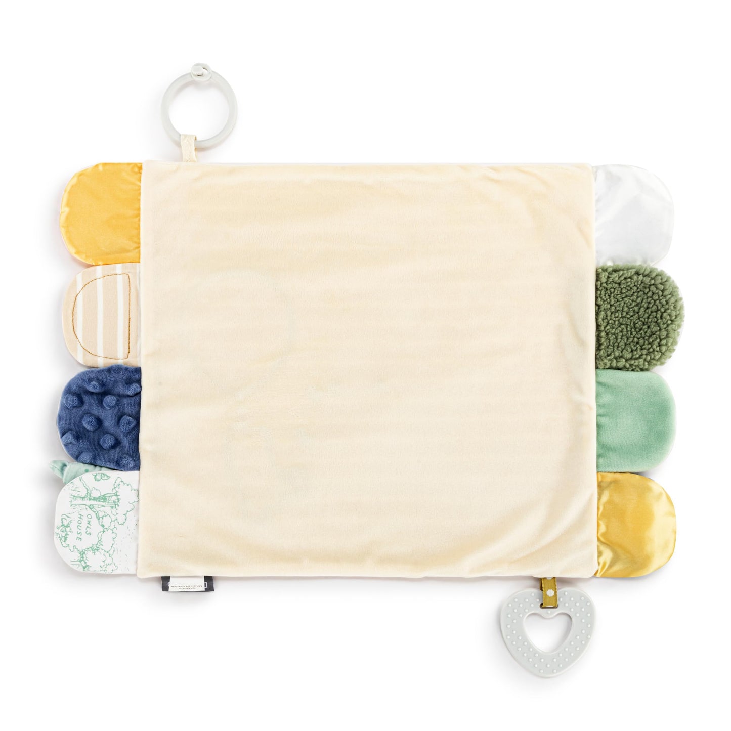 DEMDACO Mommy & Me Neutral Color, 17 x 11.5 Inch Textured Fabric, Teething Ring, Stroller Clip-on, Activity Blanket, Blankie, Tan and White, Pooh