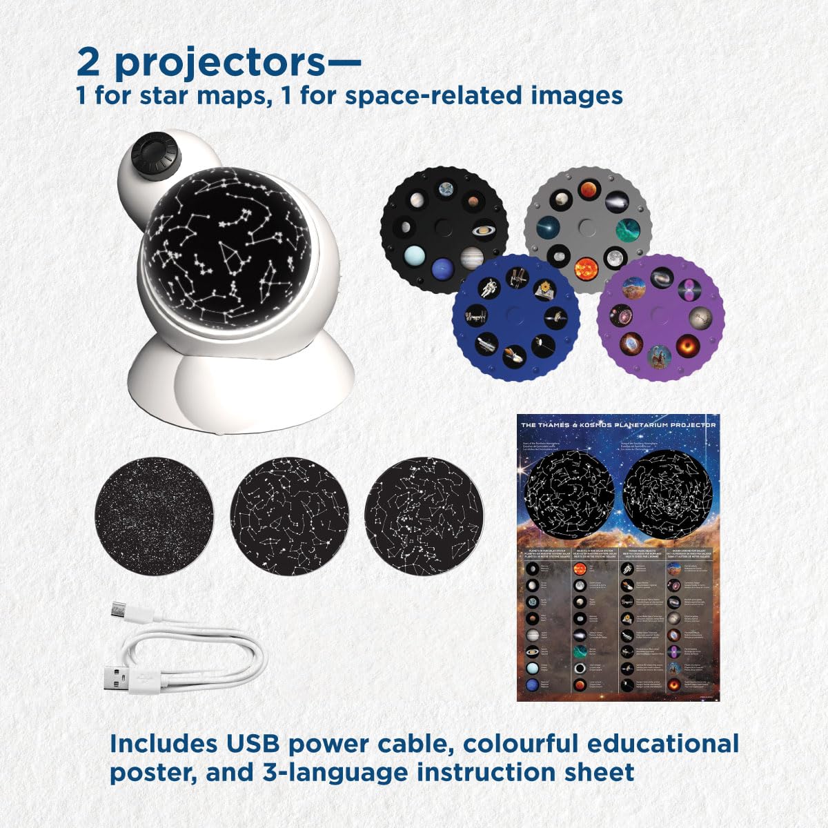 The Thames & Kosmos Planetarium Projector Essential STEM Tool | Illuminate Your Room as a Planetarium Theater | Dual Projector Casts Star Maps