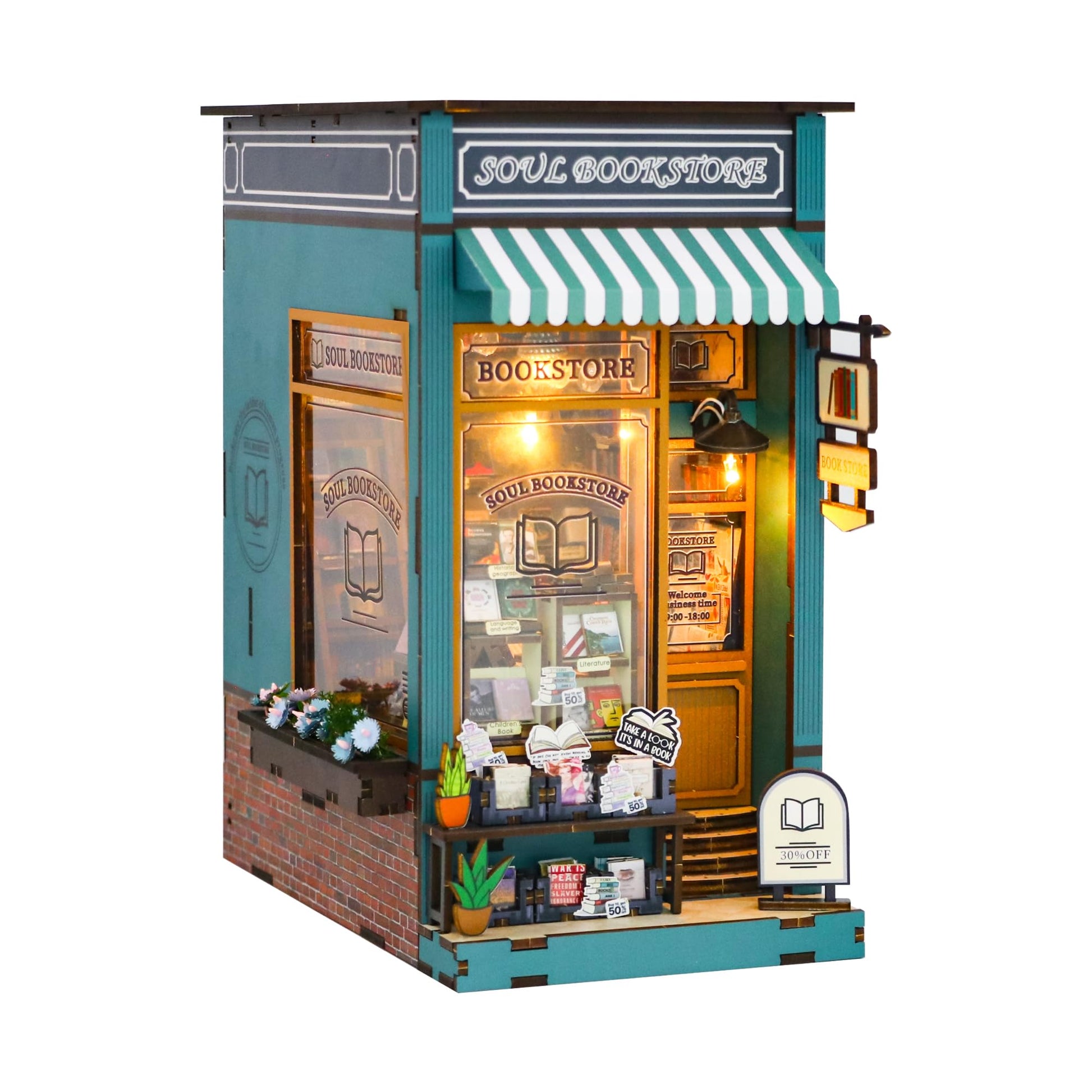 DIY Book Nook, Miniature House Kit with LED Lights (Soul Bookstore)