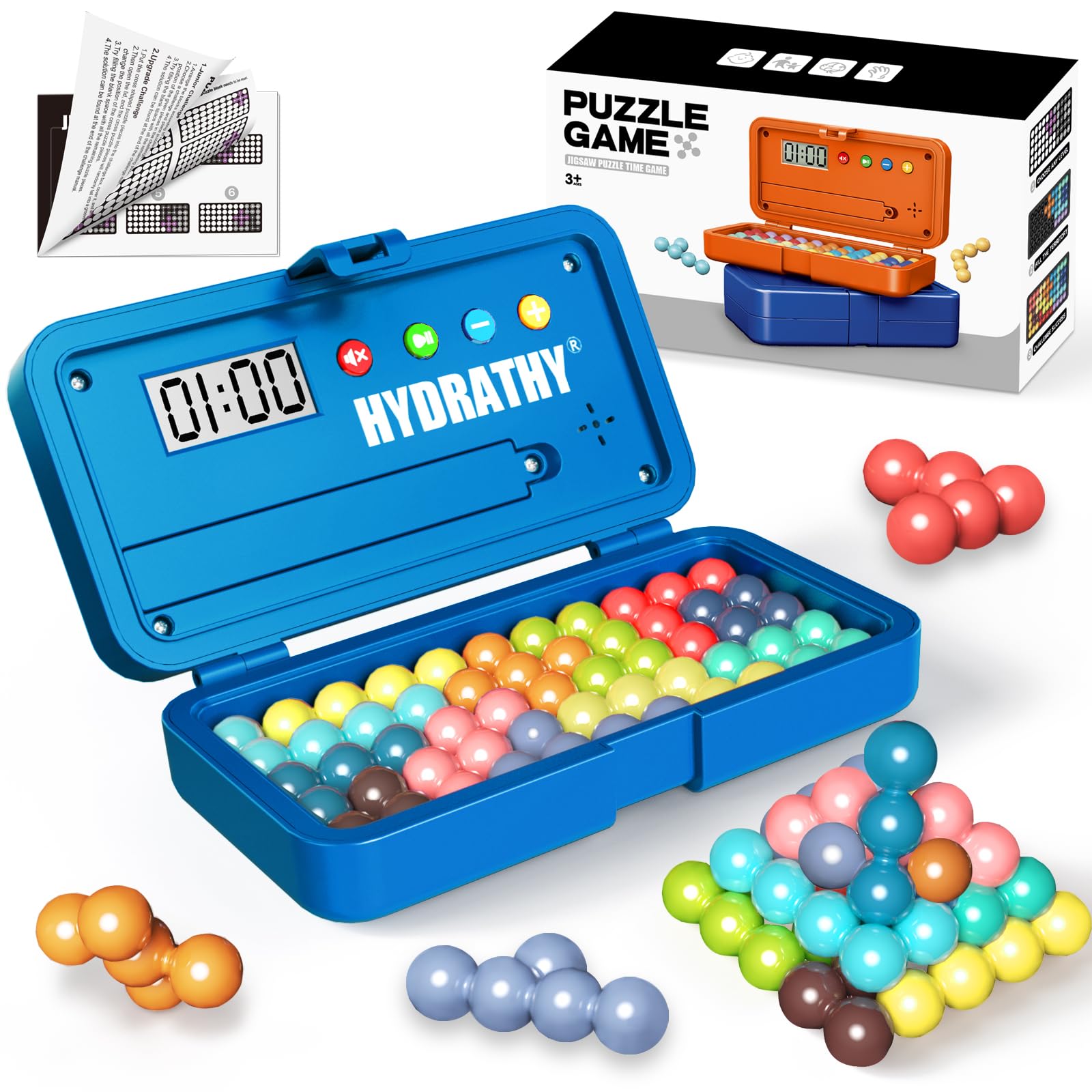 Hydrathy Brain Teaser Puzzles Games for Kids Adults with Timer, 2 Modes Handheld Travel Games, Single Player Mind Challenge Toys, STEM Montessori