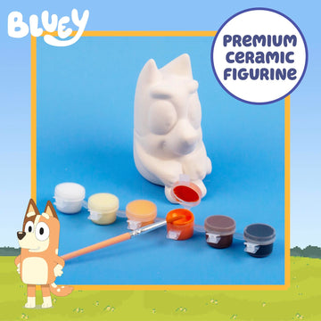 Bluey Paint Your Own Bingo Figurine, Paintable Ceramic Figure, Includes 6 Acrylic Paints, Paintbrush, Toys, Birthday Decorations, Party Favors, Kids