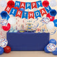 Blue White and Red Birthday Decorations, Patriotic Party Supplies Kit for Men Women Boys Grils, Happy Birthday Banner Paper Pompoms Red Blue Confetti