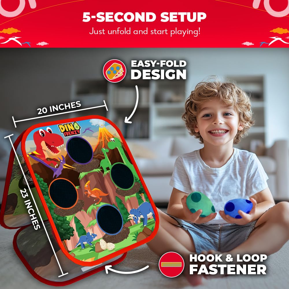 Swooc Games® - Dino Frenzy | 2-in-1 Corn Hole Games for Kids | 5-Second Setup | Dinosaur Bean Bag Toss Game for Kids | Kid Cornhole Game Set | Toddler