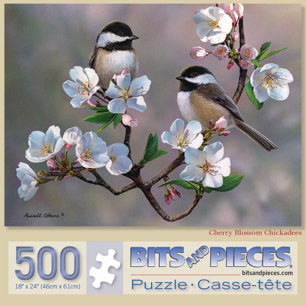 Bits and Pieces - Cherry Blossom Chickadees 500 Piece Jigsaw Puzzles for Adults - Each Puzzle Measures 18 Inch x 24 inch - 500 pc Jigsaws by Artist