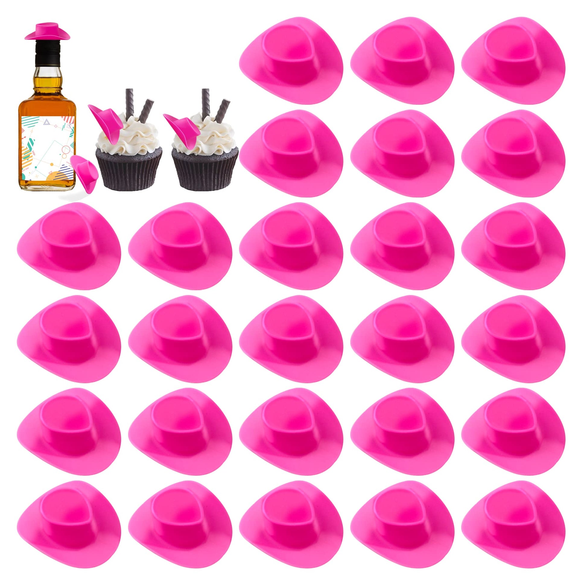 30PCS Plastic Mini Western Cowboy Cowgirl Hat Cute Miniature Hat for Party Accessories Toy Doll Dress Up Play House Games (Pink)
