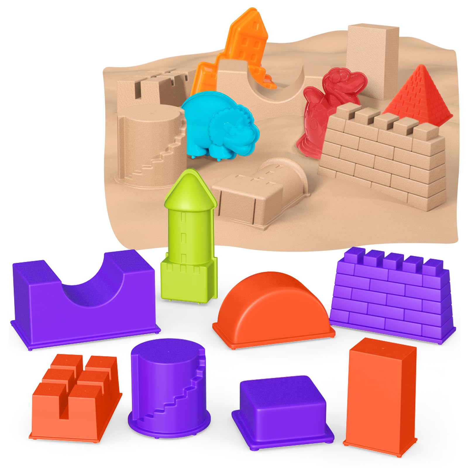 50 Ps Deluxe Sand Molds Tools Set, Sandbox Toddlers Toys, Beach Sand Castle Building, Indoor Outdoor Sensory Kids Play - Safari Animals, Mini Castles