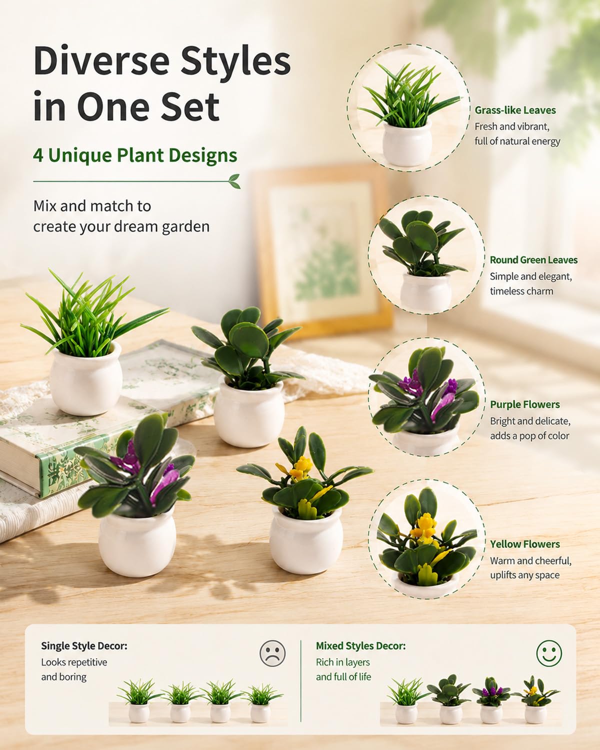 4 Pcs Doll House Plants, Miniature Potted Plants for Dollhouse Decor, Realistic Mini Plants Dollhouse Accessories for Living Room, Bedroom, Garden