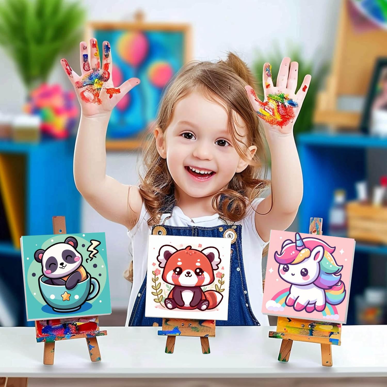 HOIYLDS Framed 4 Pack Paint by Number for Kids, Cute Animals Paint by Numbers for Kids Ages 8-12, Paint by Numbers Kits Children Beginner, DIY Acrylic