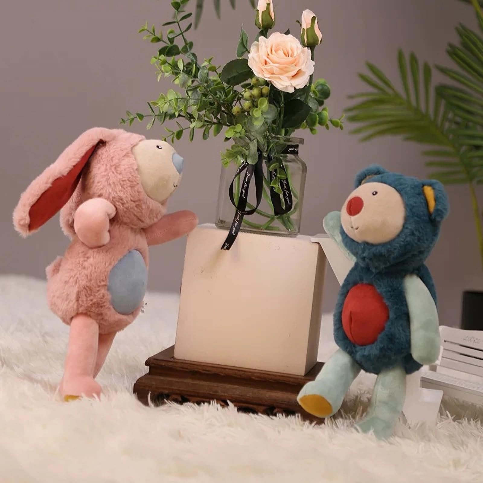 Ninqukico Plush Cute Bear Stuffed Animal Gifts for Kids, Cuddlekins 15Inches, Decorative Cuddly Toy with Mint Scarf, Collectible Room Decor (Blue