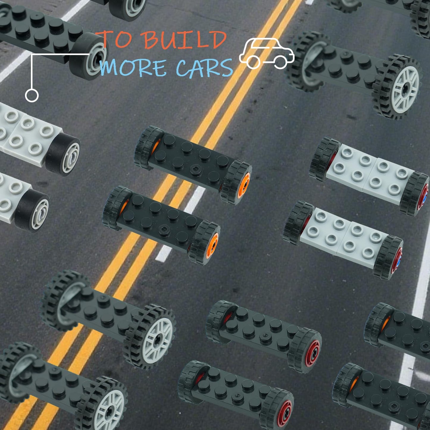 Pasacho Wheels and Axles Set Tires, 118pcs City Car Parts Kits, Vehicle Truck Parts Classic Pieces Accessories, Construction Bulk Bricks Building