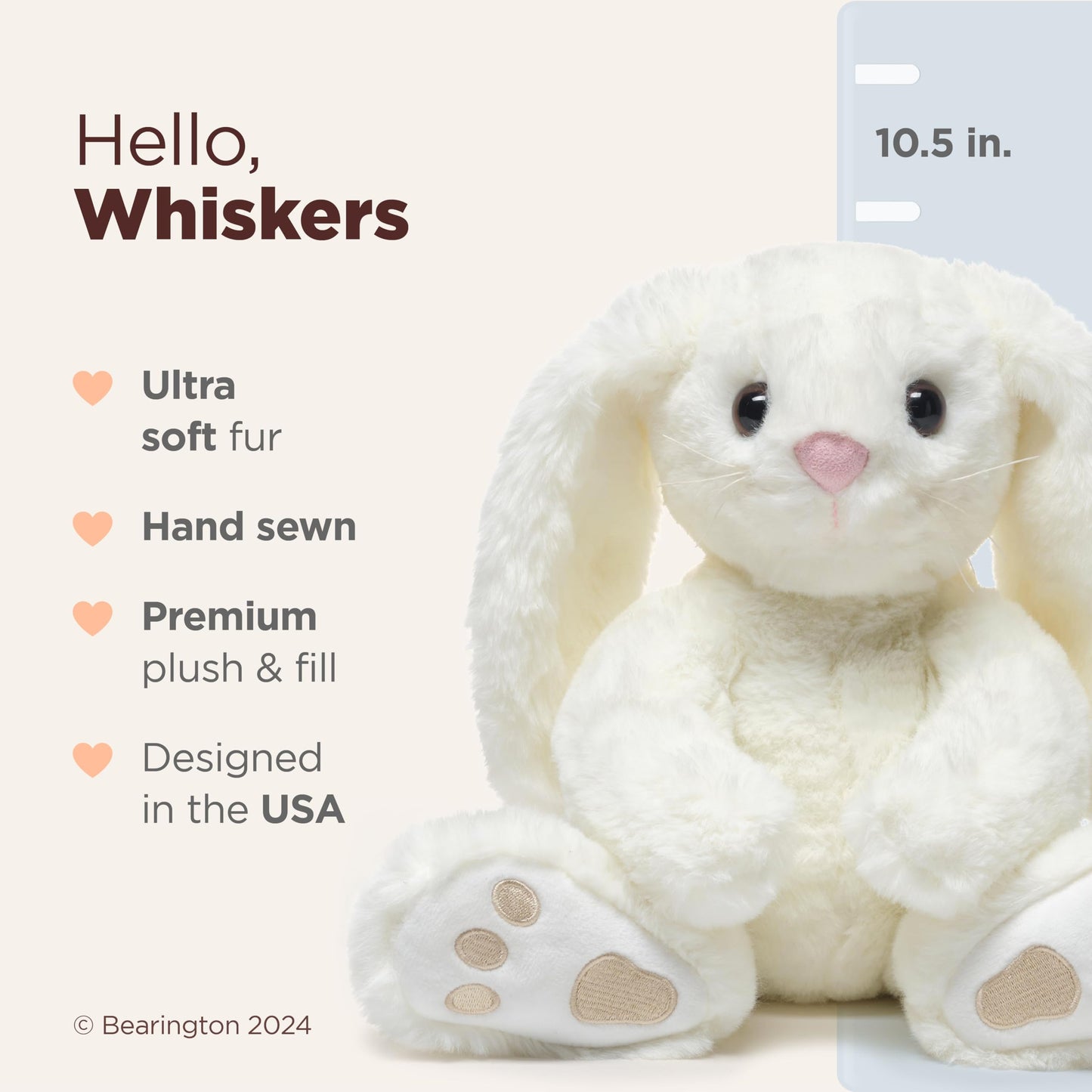 Bearington Whiskers The Plush Rabbit, 10.5 Inch Plush Easter Bunny