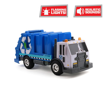 Mighty Fleet Rescue Force 12" Garbage Truck Toy - Realistic Lights & Sounds, Detachable Recycling Bin, Durable Free-Wheeling Design - Ages 3+