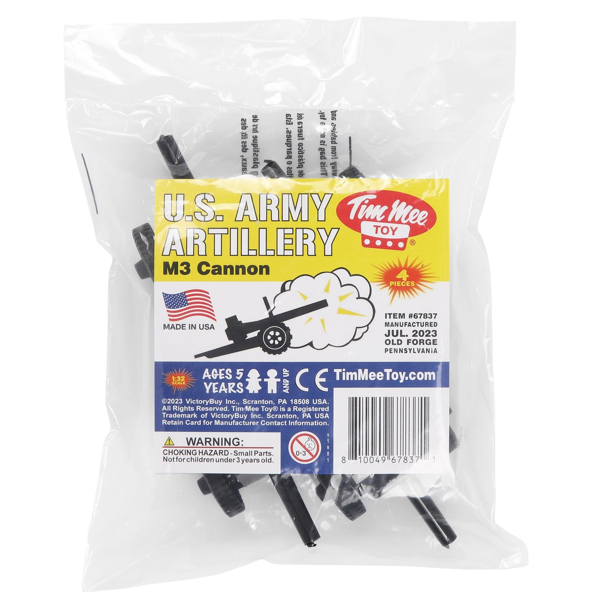Tim Mee Toy TimMee M3 Artillery - Black 4pc Plastic Army Men Cannon Playset - Made in USA