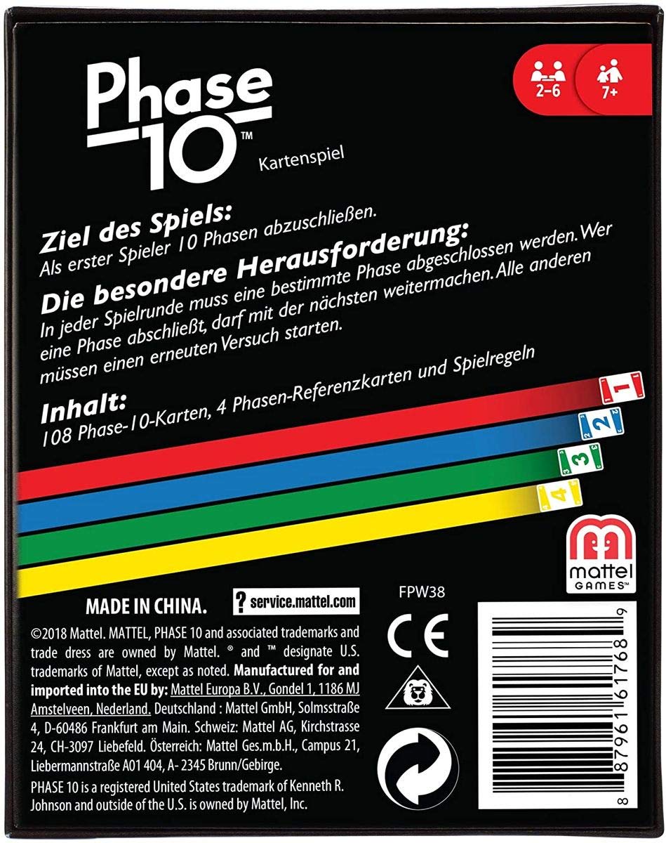 Mattel Games Fpw38 Phase 10 Card Game, Multicolour, Medium