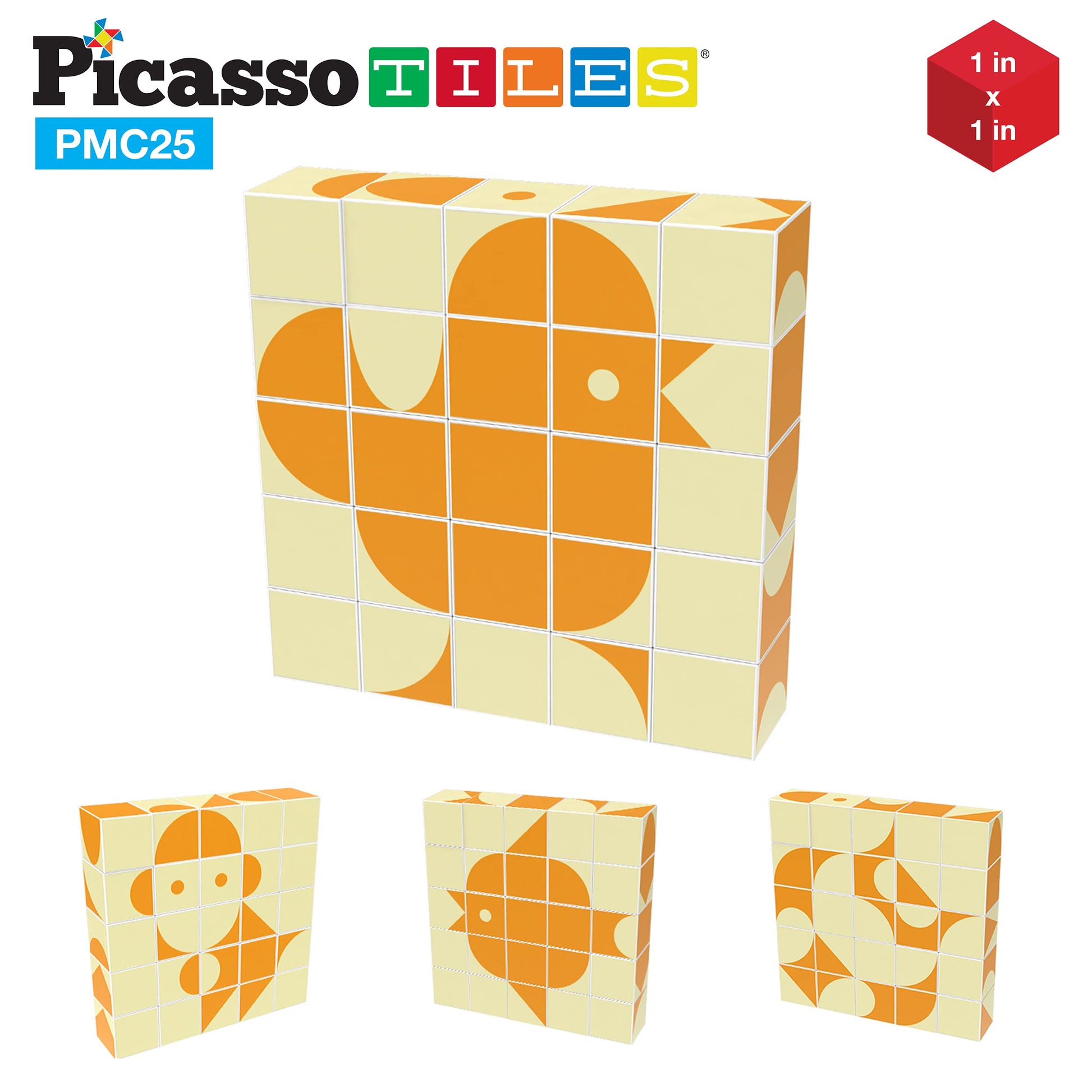 PicassoTiles 25 Piece Magnetic Puzzle Game Magic Cube Puzzles Brain Teaser Set Kids Toy Magnet Pattern Block Matching Toys with Free Ideabook 150+